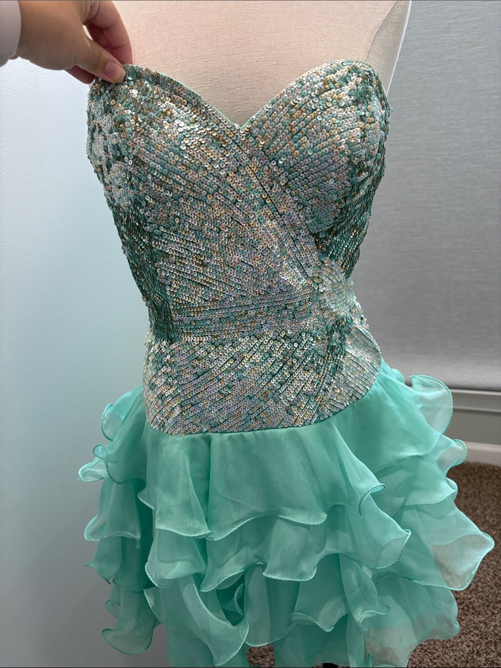 👗TEAL SHERRI HILL STRAPLESS DRESS